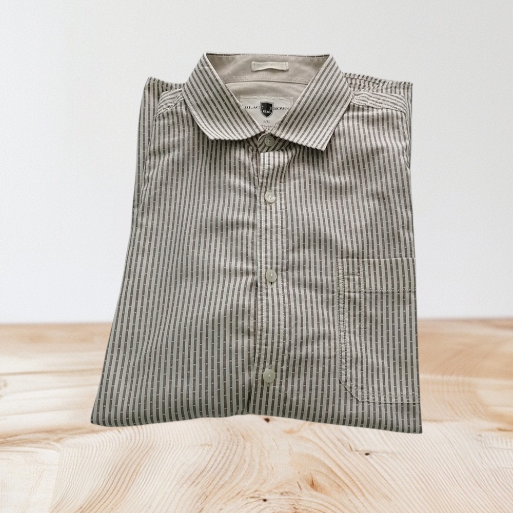 Black Brown 1826 Men's Gray Striped Button-Down Shirt L